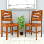 Modern Home Furniture | Solid Wood Dining Chair Set of 2 | Chair for Home & Office | Walnut Finish with Cream Cushions, Pre Assembled (Ready to Use)