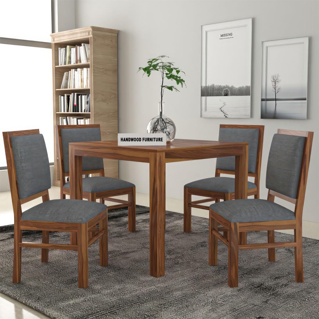 Premium Sheesham Wood Dining Table (34x34) with 4 Chairs | 4 Seater Dining Set | Wooden Dining Table with Chair | Dining Room Furniture