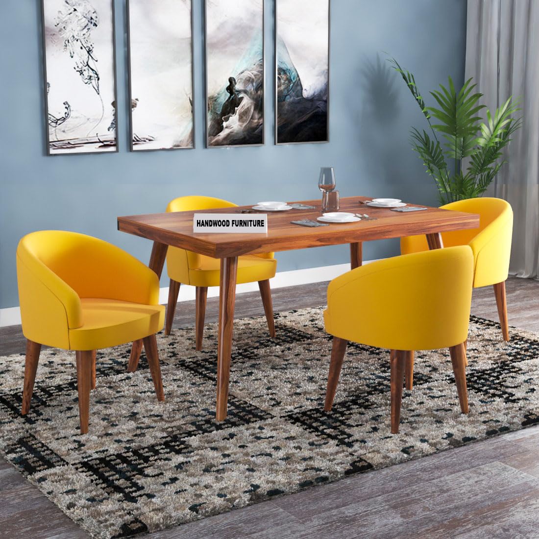 Premium Sheesham Wood Dining Table (57x35) with 4 Chairs | 4 Seater Dining Set | Wooden Dining Table with Chair - Dining Room Furniture