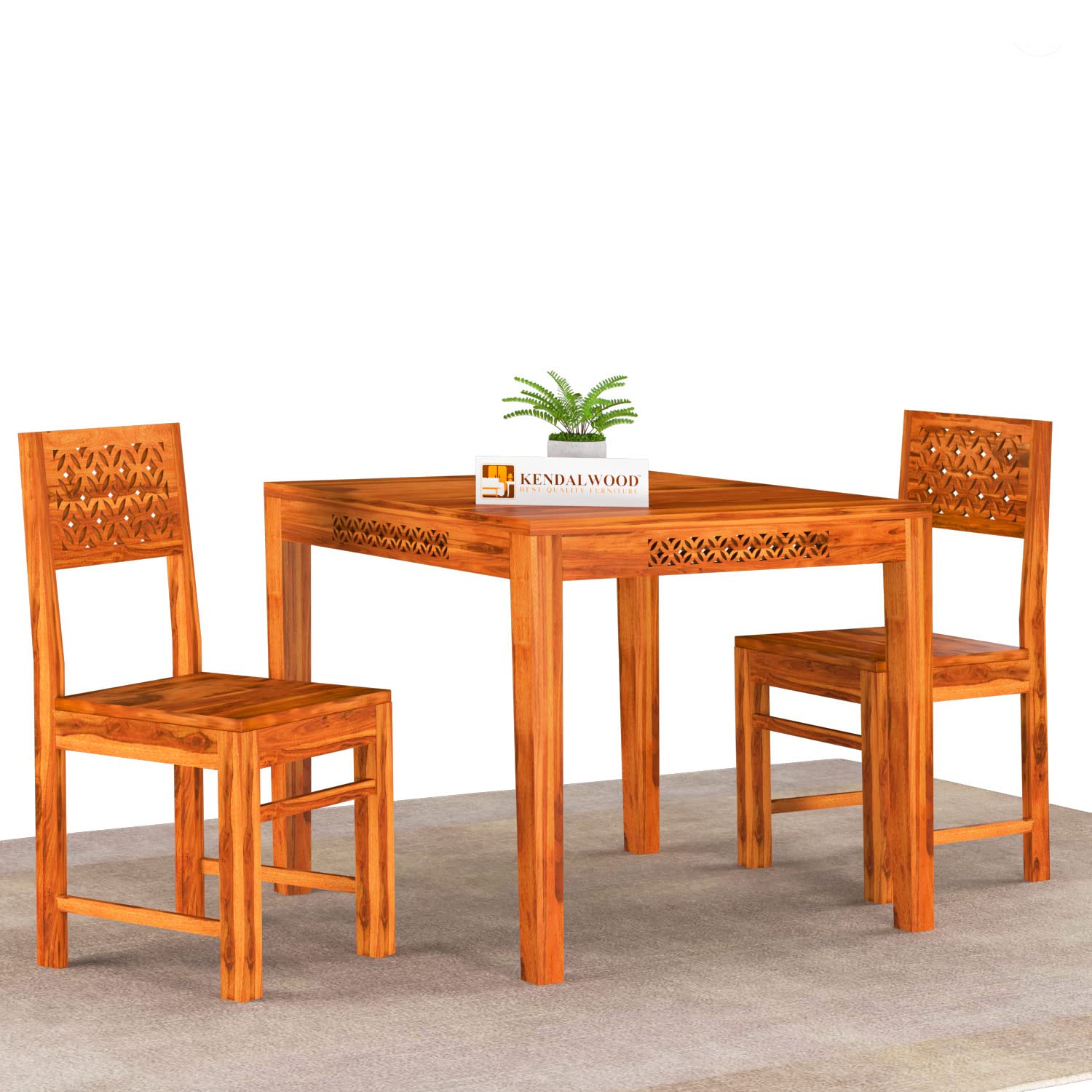 Sheesham Wood Dining Table Square (34x34 inch) with 2 Chair | 2 Seater Dining Set