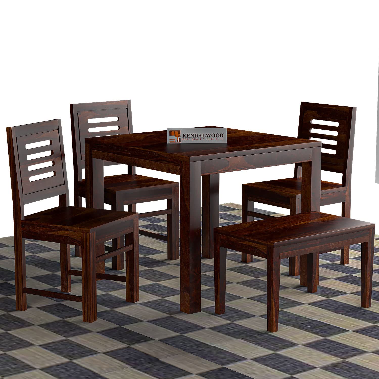 Sheesham Wood Dining Table with 3 Chairs 1 Bench | 4 Seater Dining Set | Wooden Dining Table with Chair | Dining Room Furniture