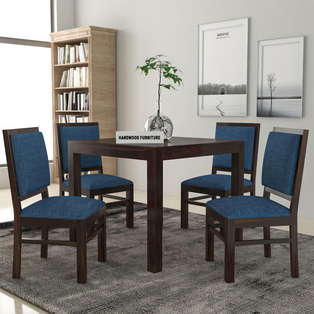 Premium Sheesham Wood Dining Table (34x34) with 4 Chairs | 4 Seater Dining Set | Wooden Dining Table with Chair | Dining Room Furniture