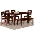 Sheesham Wood Dining Table(57x35) with 4 Chairs & 1 Bench |6 Seater Dining Set | Wooden Dining Table with Chair - Dining Room Furniture