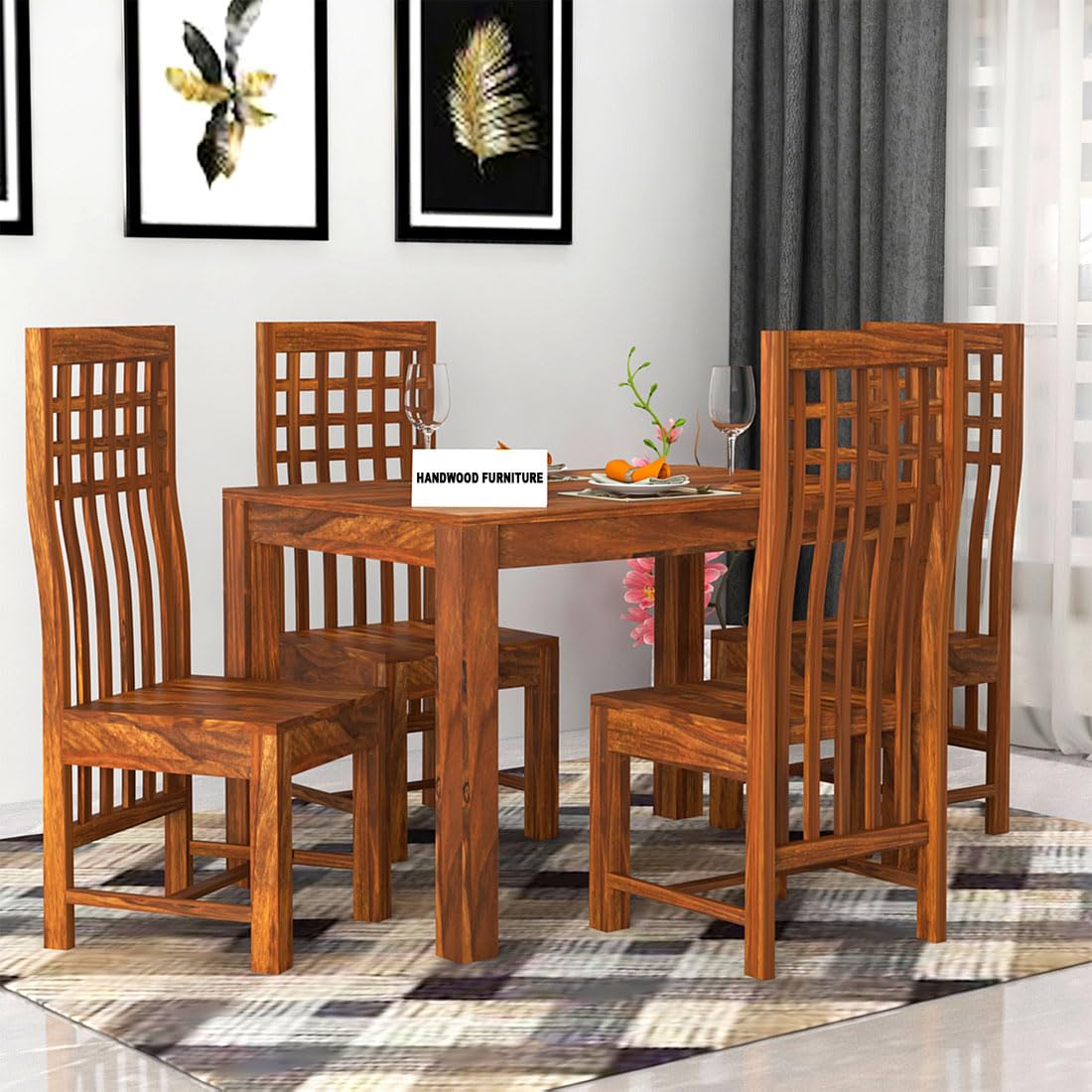 Premium Sheesham Wood Dining Table (45x30) with 4 Chairs | 4 Seater Dining Set | Wooden Dining Table with Chair | Dining Room Furniture