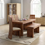 Sheesham Wood Dining Table (68x35) with 4 Chairs & 1 Bench | 6 Seater Dining Set | Wooden Dining Table with Chair - Dining Room Furniture