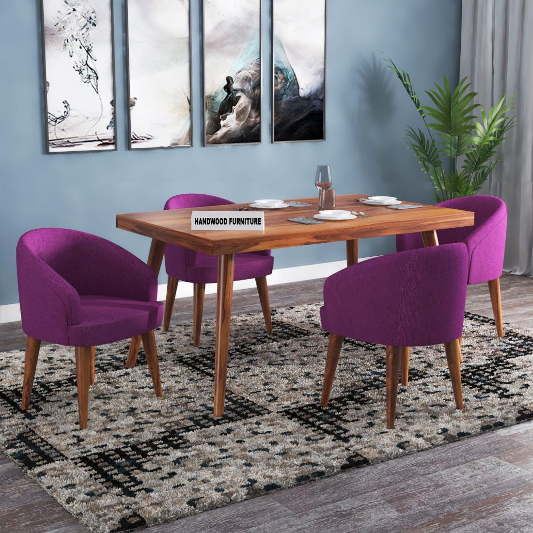 Premium Sheesham Wood Dining Table (57x35) with 4 Chairs | 4 Seater Dining Set | Wooden Dining Table with Chair - Dining Room Furniture