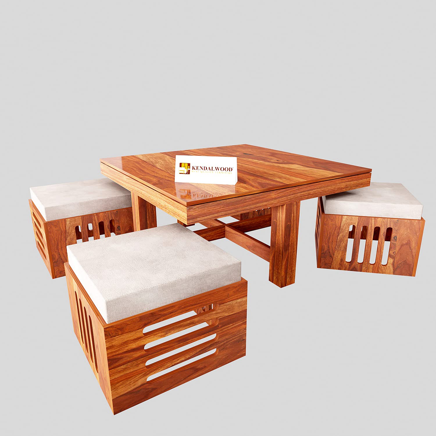 Square Sheesham Wood Coffee Table for Living Room | Coffee Table with 4 stools