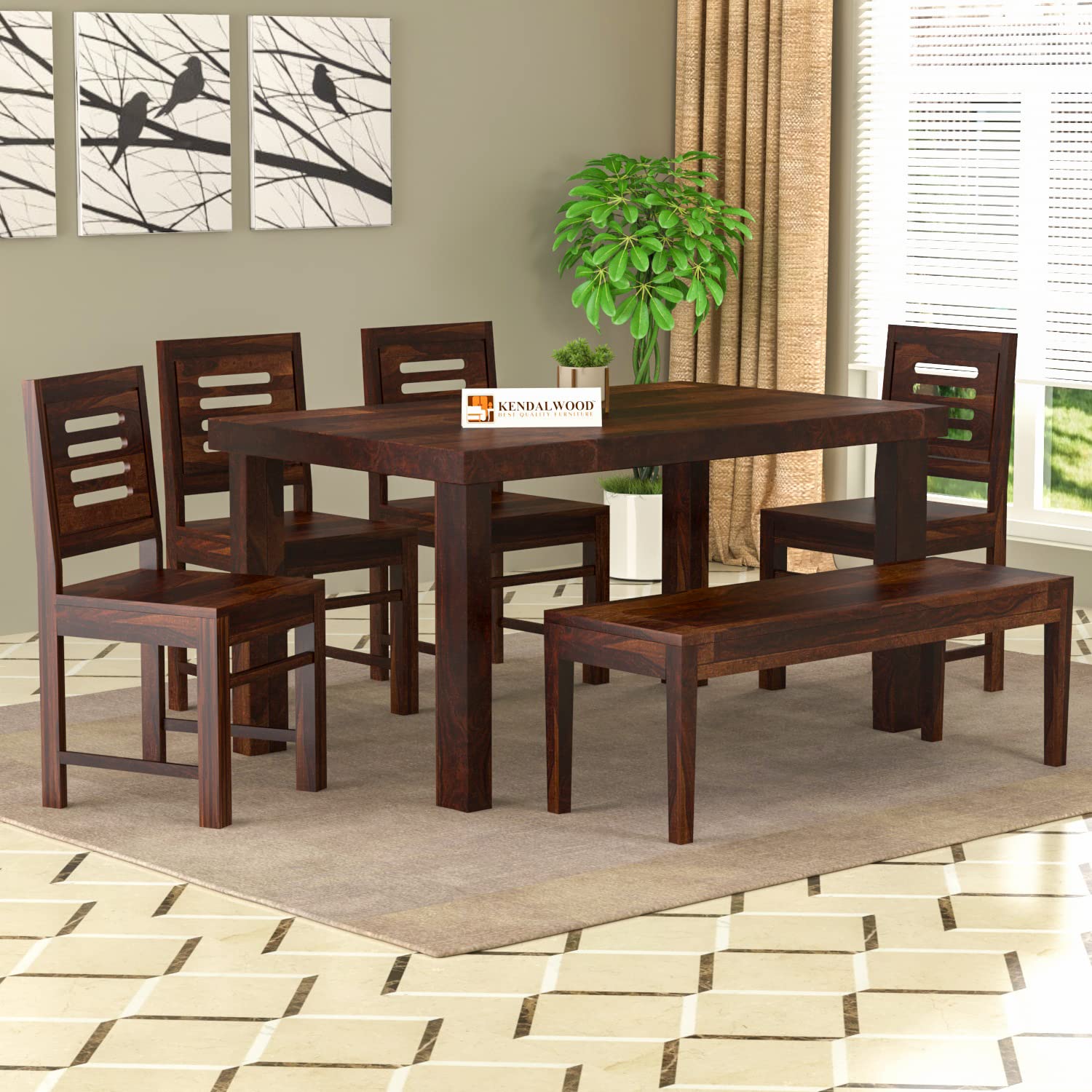Sheesham Wood Dining Table(57x35) with 6 Chairs | 6 Seater Dining Set | Wooden Dining Table with Chair - Dining Room Furniture