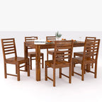 Sheesham Wood Dining Table(57x35) with 6 Chairs | 6 Seater Dining Set | Wooden Dining Table with Chair - Dining Room Furniture