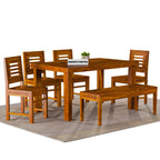 Sheesham Wood Dining Table(57x35) with 4 Chairs & 1 Bench |6 Seater Dining Set | Wooden Dining Table with Chair - Dining Room Furniture