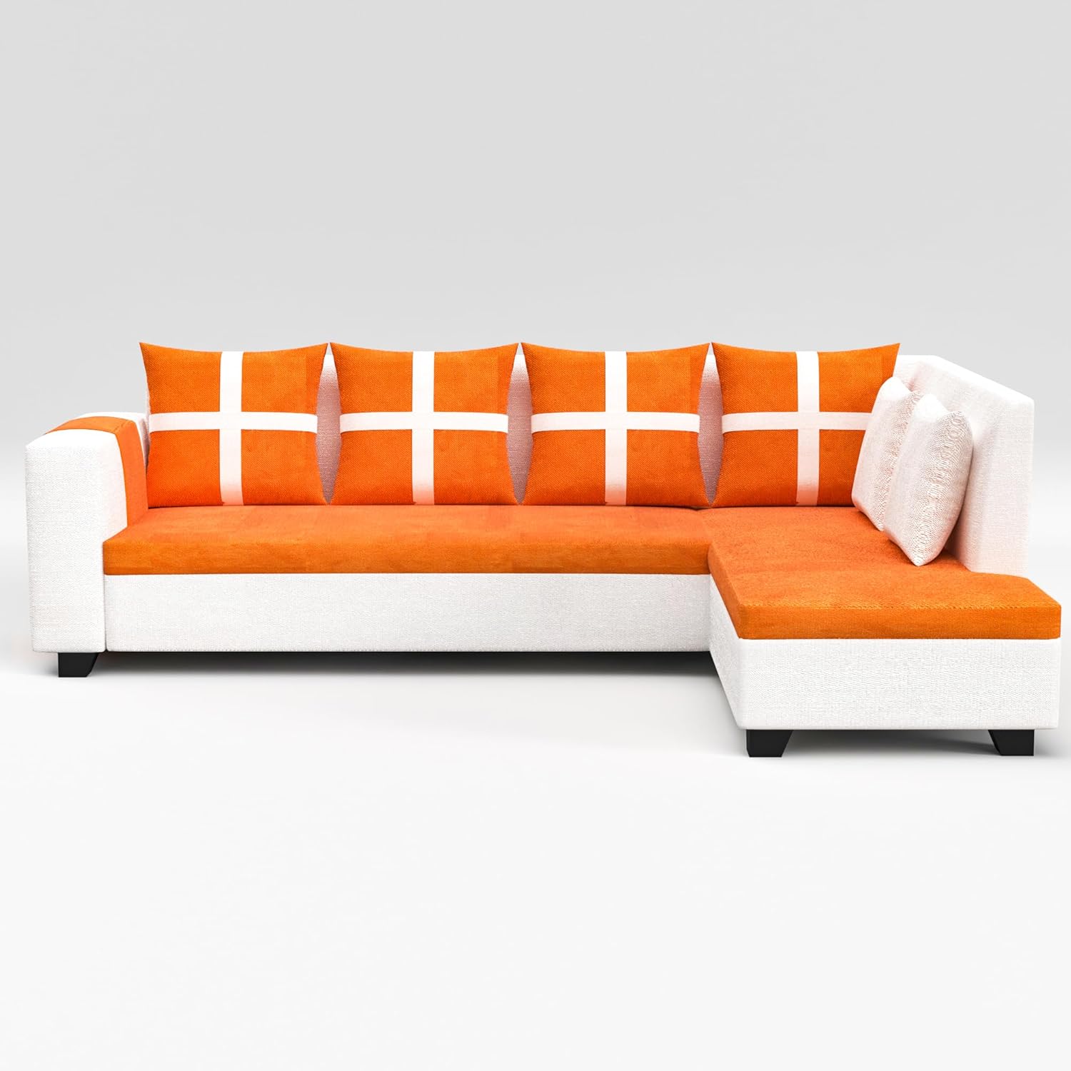 8 Seater Sofa Set, L Shape Sofa (Right Facing) 2 Ottoman, 6 Small Pillow with Coffee Table for Living Room Furniture | Sofa for Home & Office Furniture