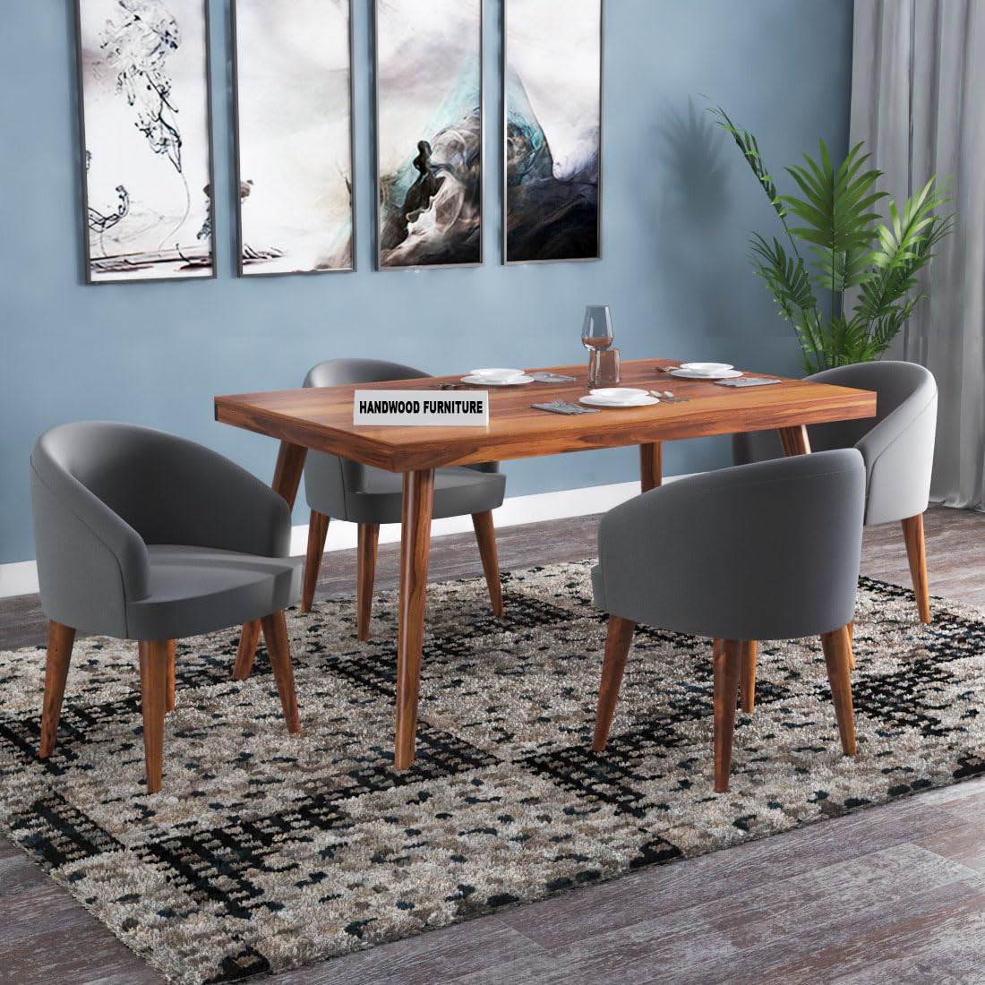 Premium Sheesham Wood Dining Table (57x35) with 4 Chairs | 4 Seater Dining Set | Wooden Dining Table with Chair - Dining Room Furniture