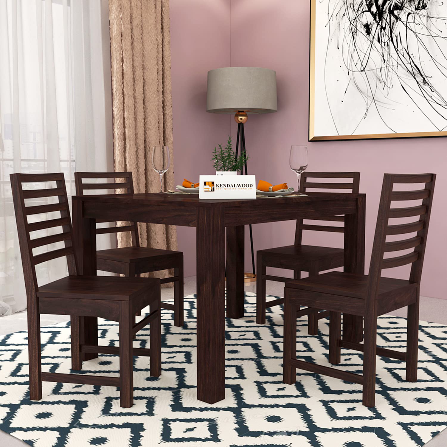 Sheesham Wood Dining Table (45x30 Inch) with 4 Chairs | Wooden Dining Table with Chair - Dining Room Furniture