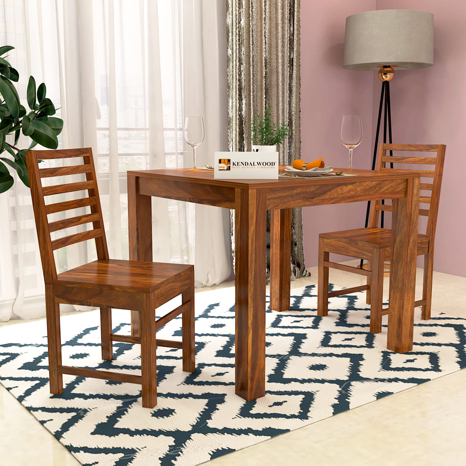 Sheesham Wood Dining Table Square (34x34 Inch) with 2 Chairs | Wooden Dining Table with Chair - Dining Room Furniture