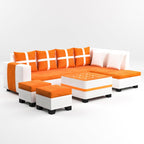 8 Seater Sofa Set, L Shape Sofa (Right Facing) 2 Ottoman, 6 Small Pillow with Coffee Table for Living Room Furniture | Sofa for Home & Office Furniture