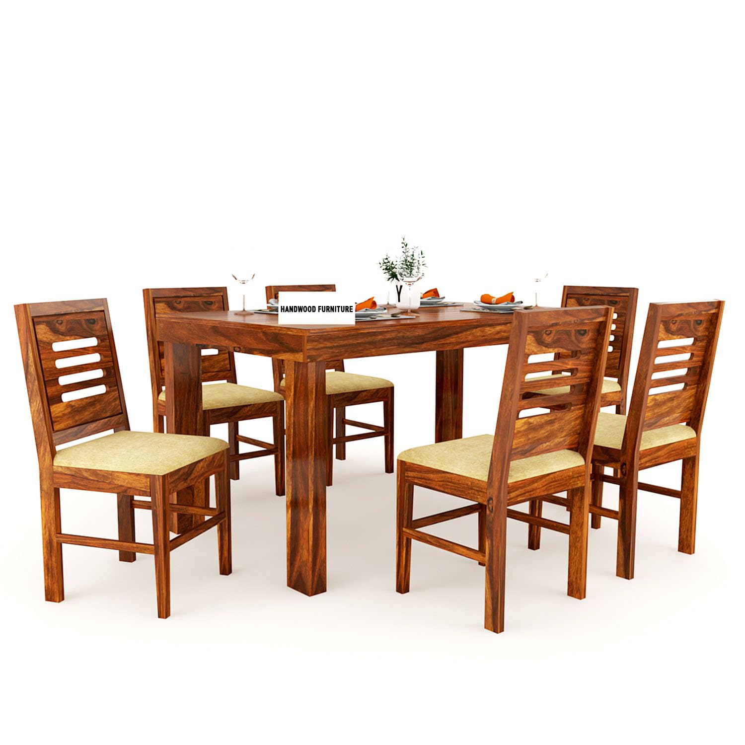 Sheesham Wood Dining Table(57x35) with 6 Chairs | 6 Seater Dining Set | Wooden Dining Table with Chair - Dining Room Furniture