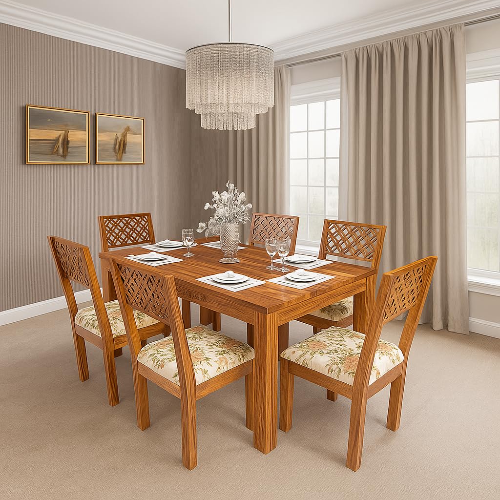 Sheesham Wood Dining Table(57x35) with 6 Chairs | 6 Seater Dining Set | Wooden Dining Table with Chair - Dining Room Furniture
