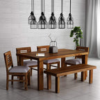 Sheesham Wood Dining Table & Chairs and Cushion | Dining Room Furniture | 6 Seater Dining Set