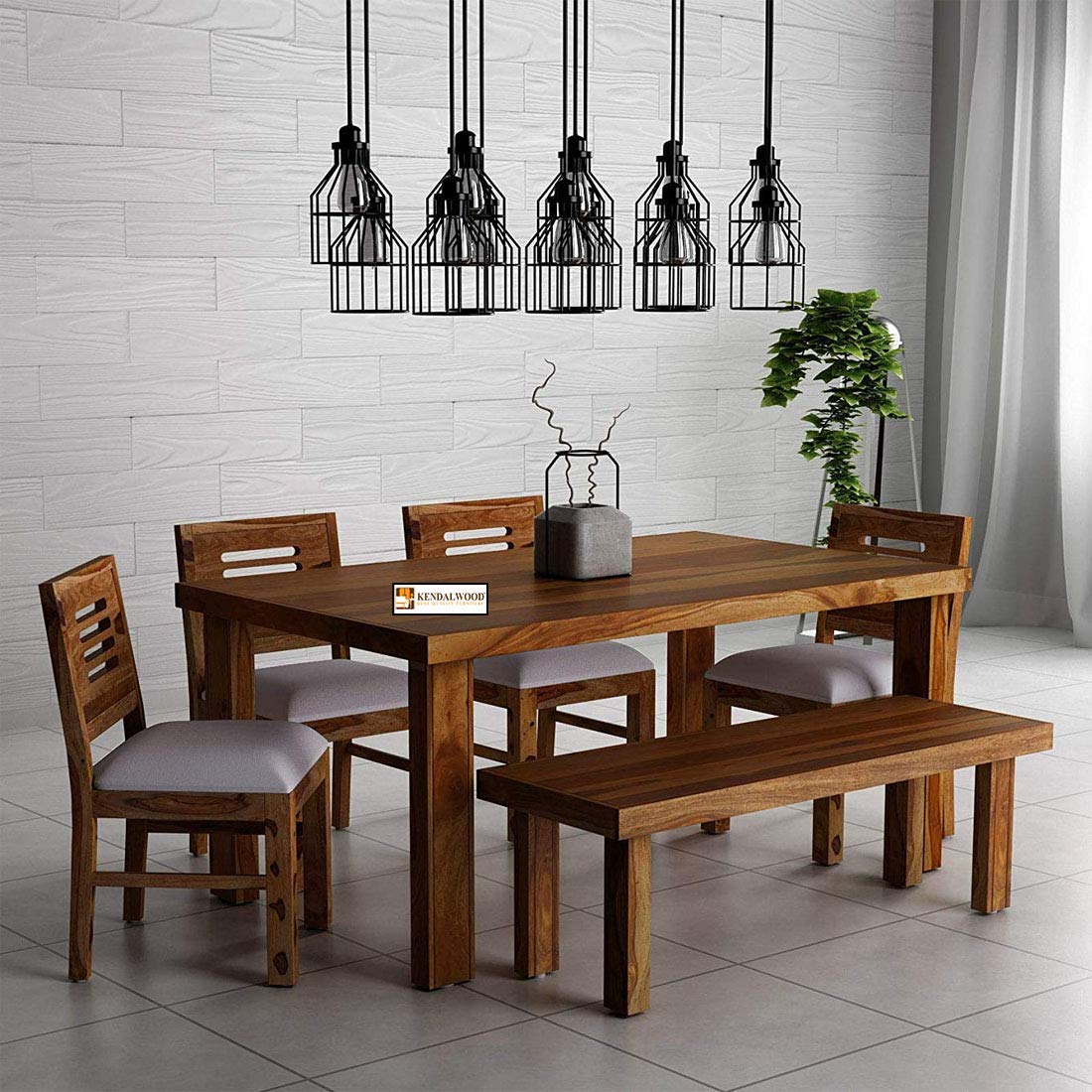 Sheesham Wood Dining Table & Chairs and Cushion | Dining Room Furniture | 6 Seater Dining Set