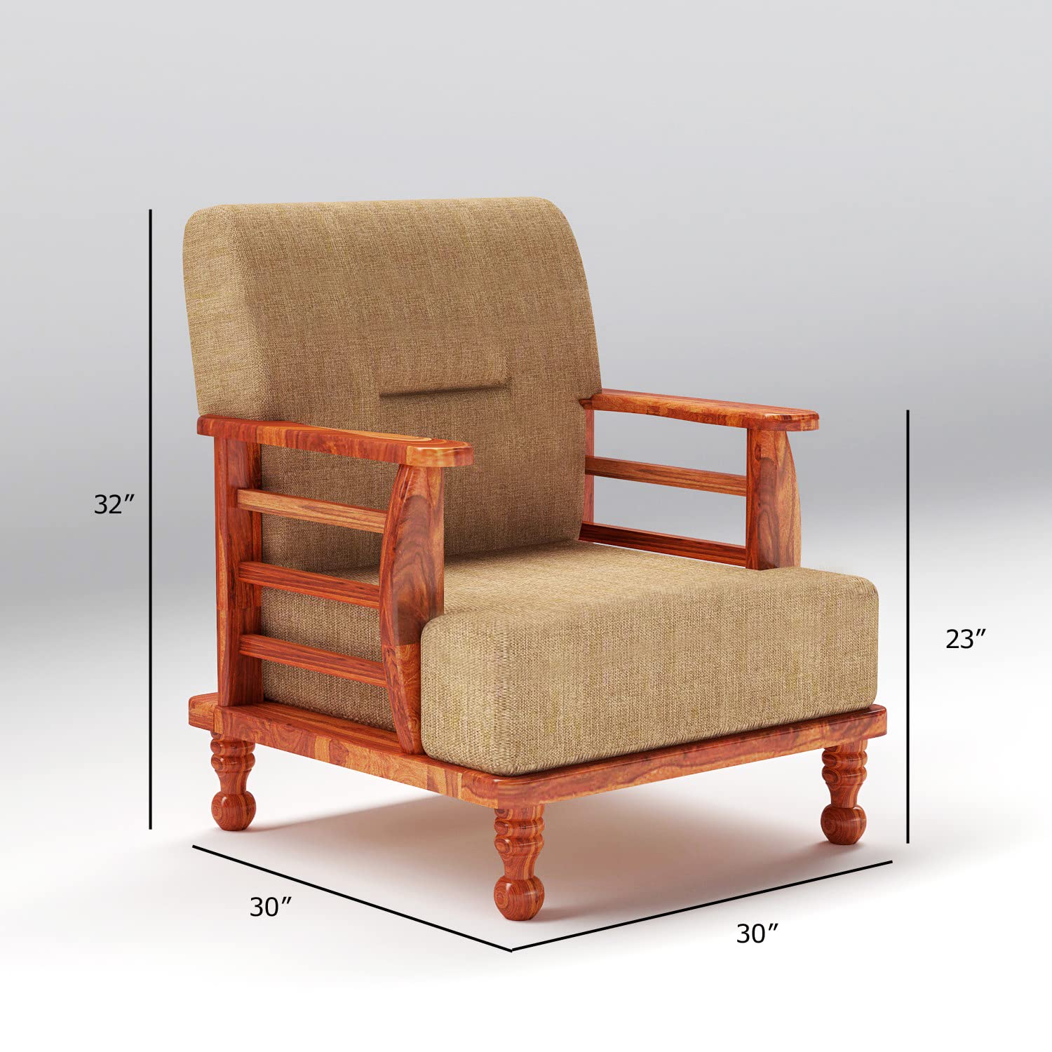 Solid Wood 1 Seater Wooden Sofa Set for Living Room Furniture | Sofa for Home & Office | 1 Seater Sofa
