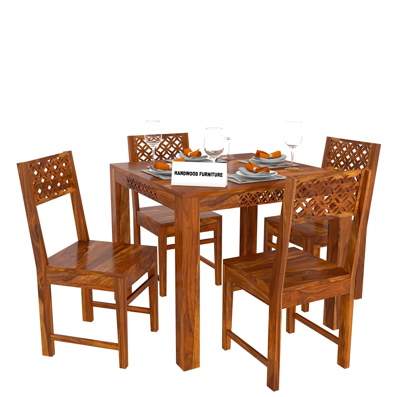 Premium Sheesham Wood Dining Table (34x34) with 4 Chairs |4 Seater Dining Set | Wooden Dining Table with Chair | Dining Room Furniture