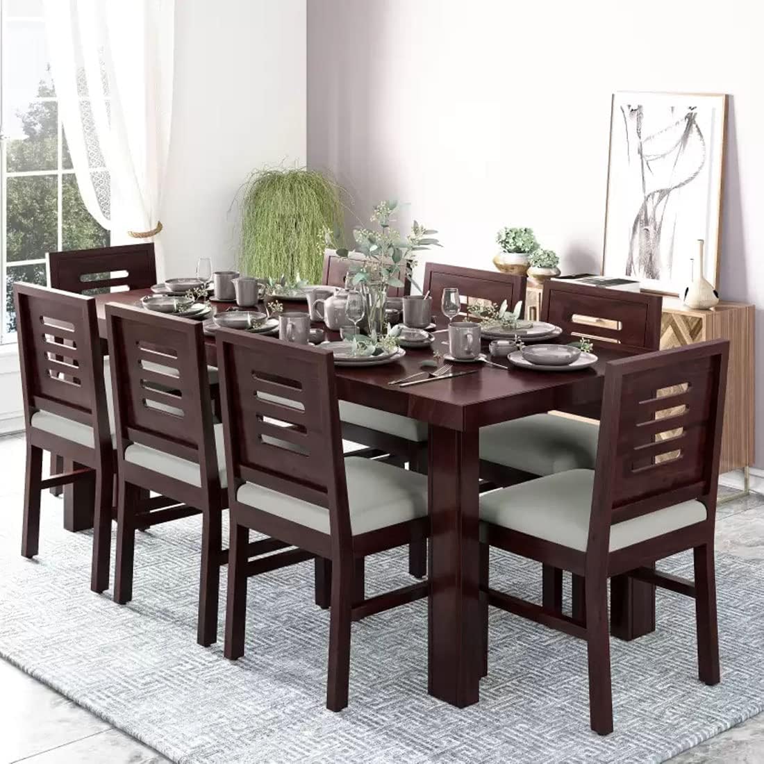 Sheesham Wood Dining Table (78x35) with 8 Chairs | 8 Seater Dining Set | Wooden Dining Table with Chair | Dining Room Furniture
