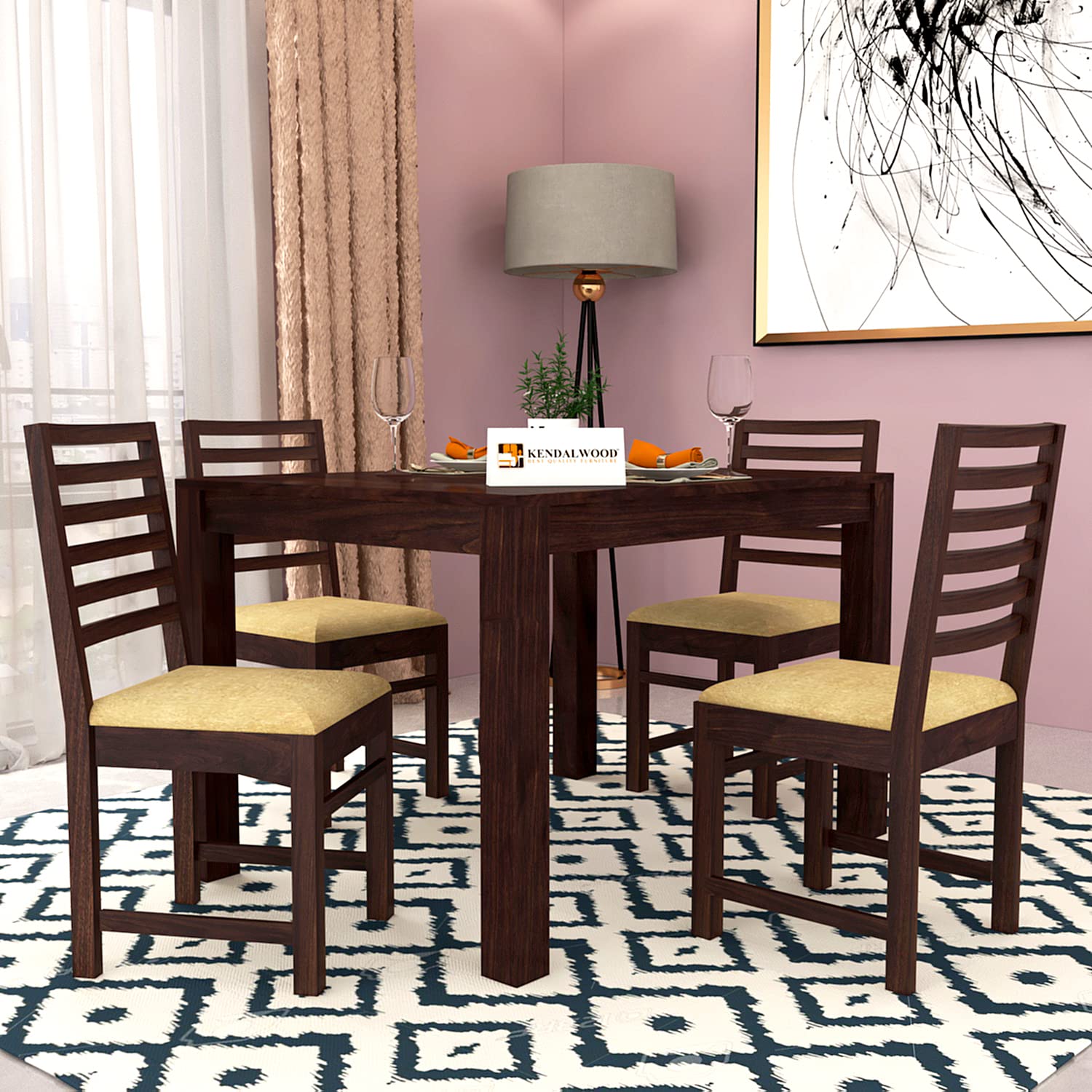 Sheesham Wood Dining Table (45x30 Inch) with 4 Chairs | Wooden Dining Table with Chair - Dining Room Furniture