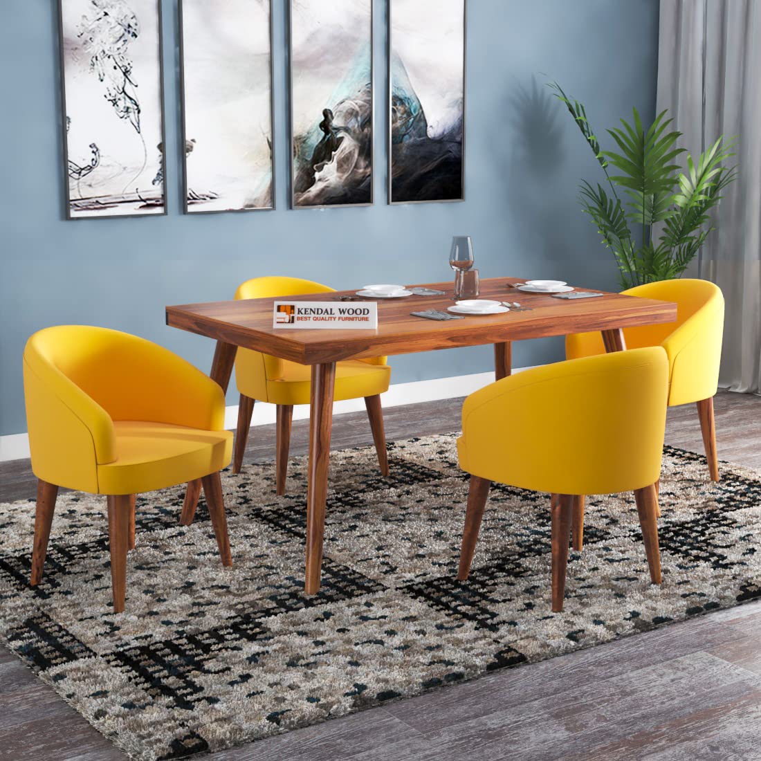 Sheesham Wood Dining Table(57x35) with 4 Chairs | 4 Seater Dining Set | Wooden Dining Table with Chair - Dining Room Furniture