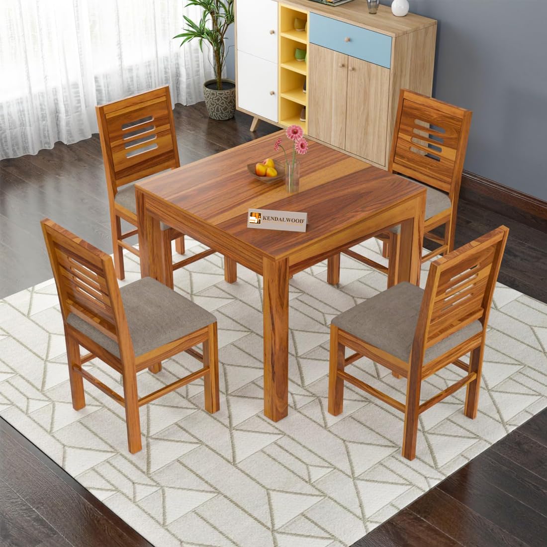 Sheesham Wood Dining Table Square (34x34) with 4 Chairs | 4 Seater Dining Set | Wooden Dining Table with Chair | Dining Room Furniture