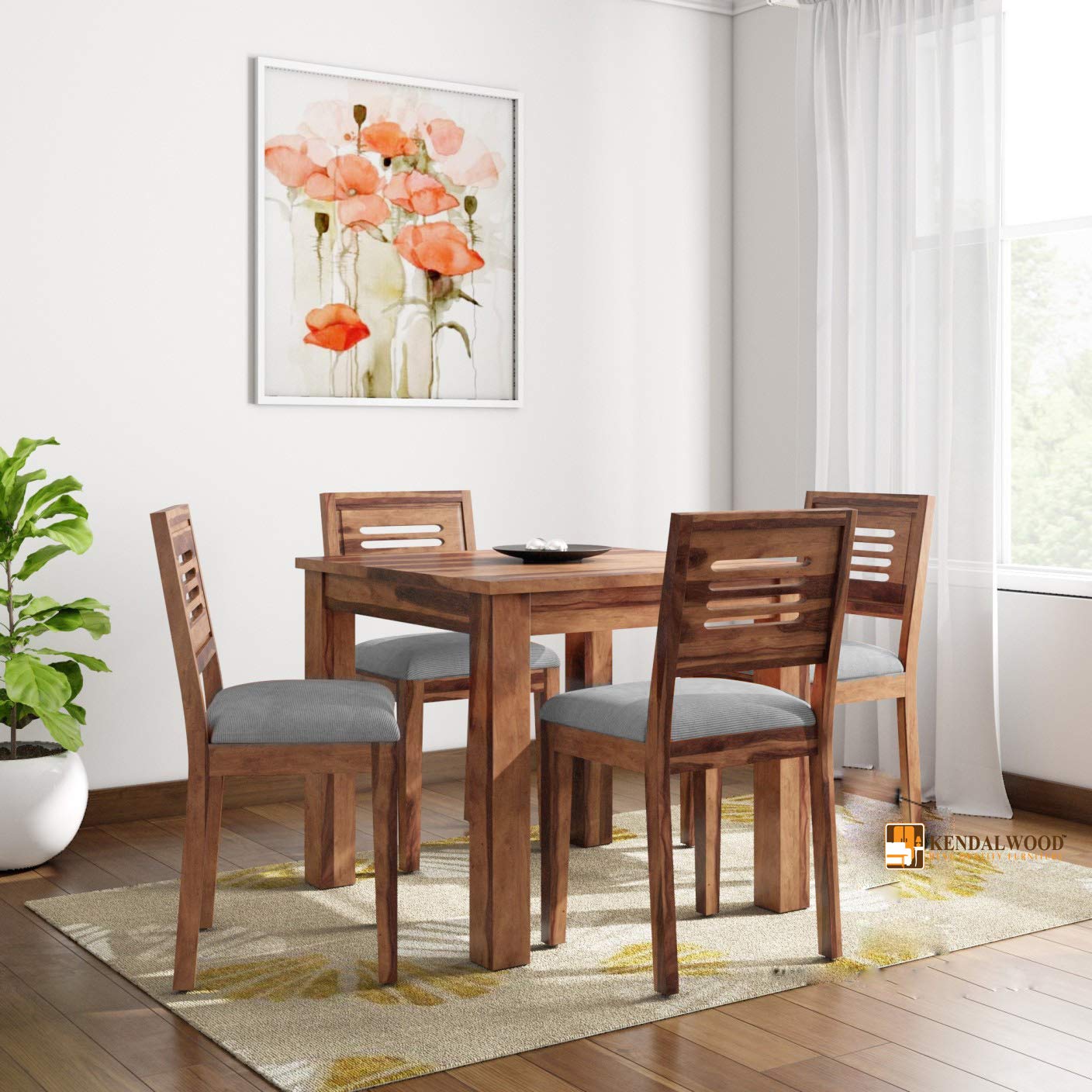 Solid Wood Dining Table with 4 Chairs | 4 Seater Dining Set | Wooden Dining Table with Chair - Dining Room Furniture