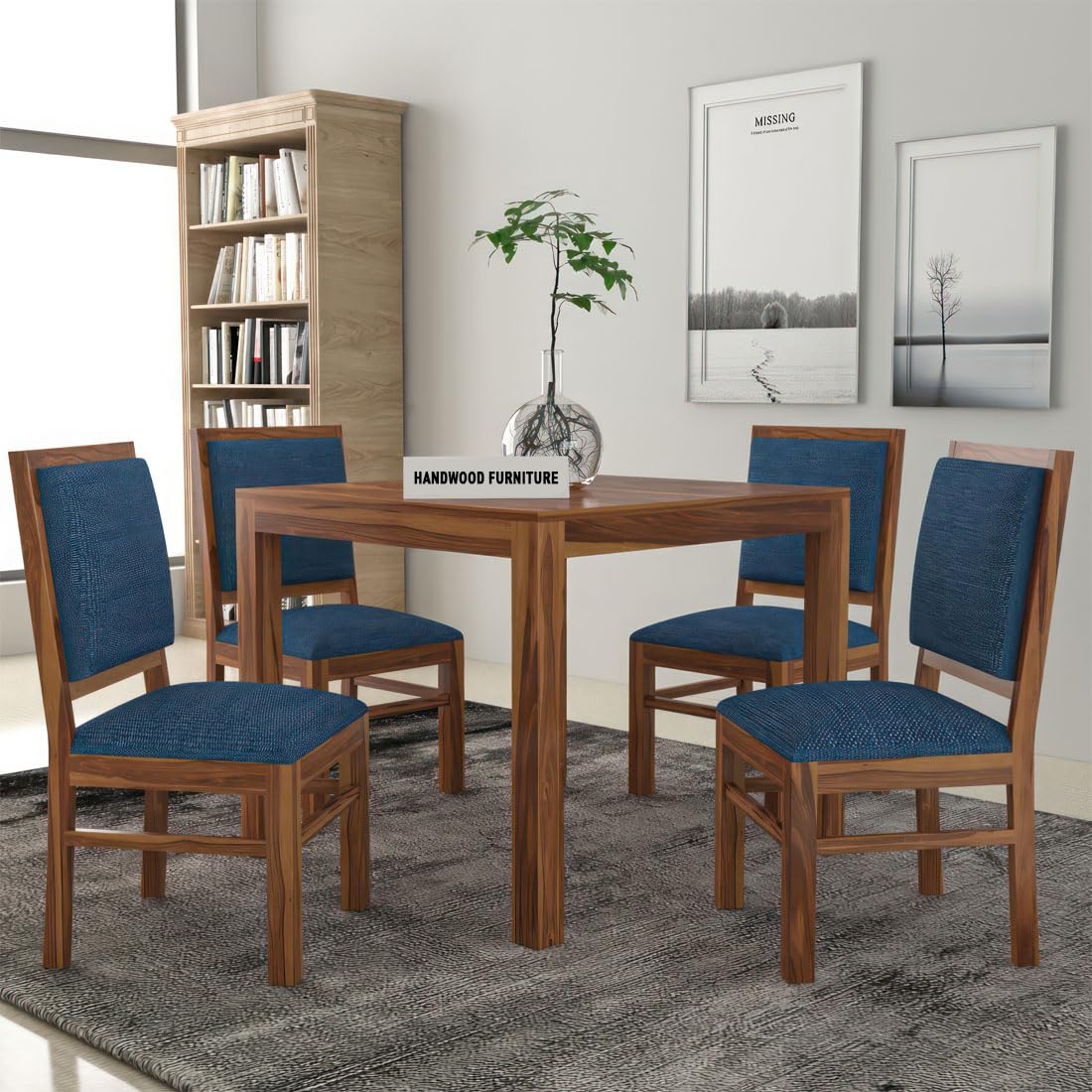 Premium Sheesham Wood Dining Table (34x34) with 4 Chairs | 4 Seater Dining Set | Wooden Dining Table with Chair | Dining Room Furniture