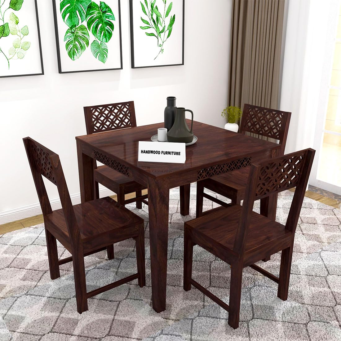 Premium Sheesham Wood Dining Table (34x34) with 4 Chairs | 4 Seater Dining Set