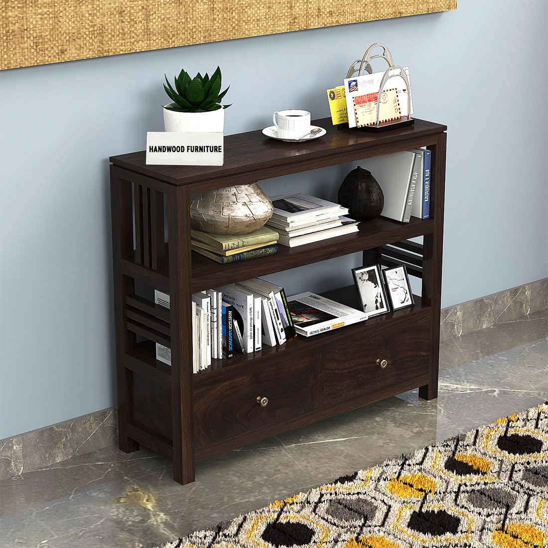 Modern Home Furniture Multipurpose Solid Wood Semi-Open Book Shelf for Library Home & Office | Kitchen Rack