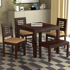 Sheesham Wood Dining Table(34x34) with 3 Chairs & 1 Bench | 4 Seater Dining Set | Wooden Dining Table with Chair - Dining Room Furniture
