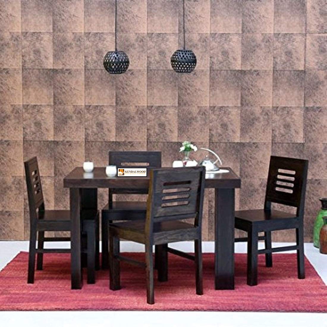 Sheesham Wood Dining Table with 4 Chairs | 4 Seater Dining Set | Wooden Dining Table with Chair - Dining Room Furniture