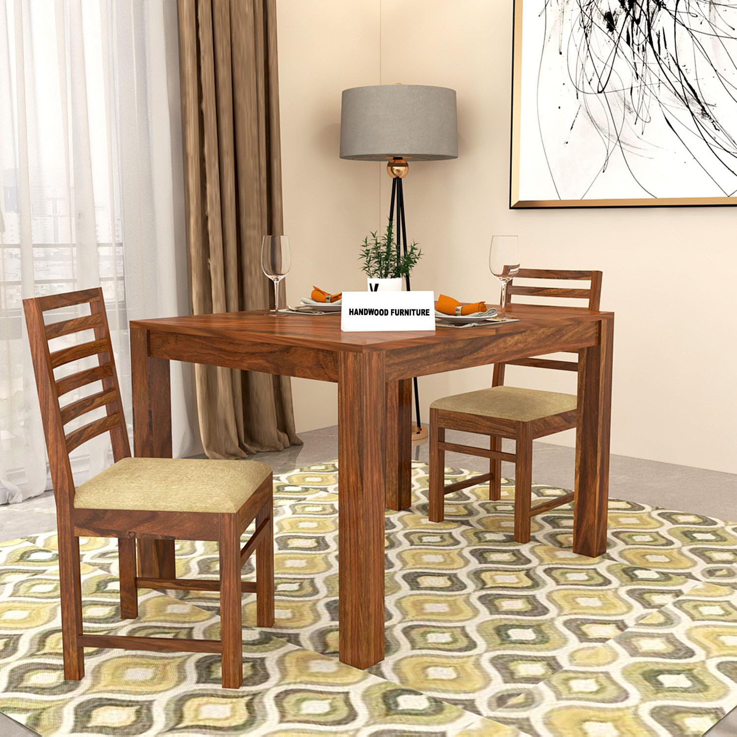 Premium Sheesham Wood Dining Table(45x30) with 2 Chairs | 2 Seater Dining Set | Wooden Dining Table with Chair | Dining Room Furniture