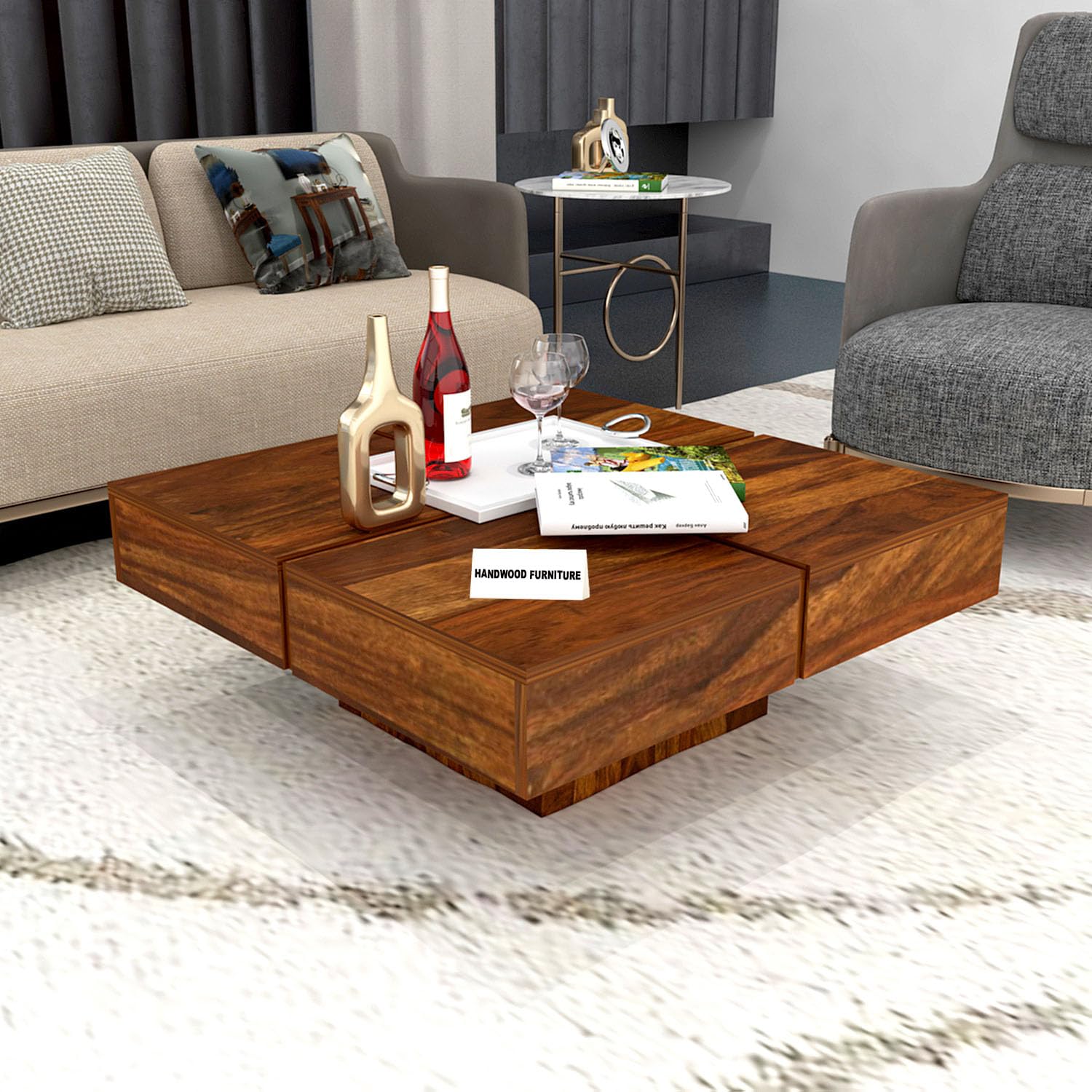 Premium Sheesham Wood Coffee Table for Living Room| Solid Wood Coffee Table, Center Table, Tea Table | Wooden Coffee Table | Best Furniture for Home