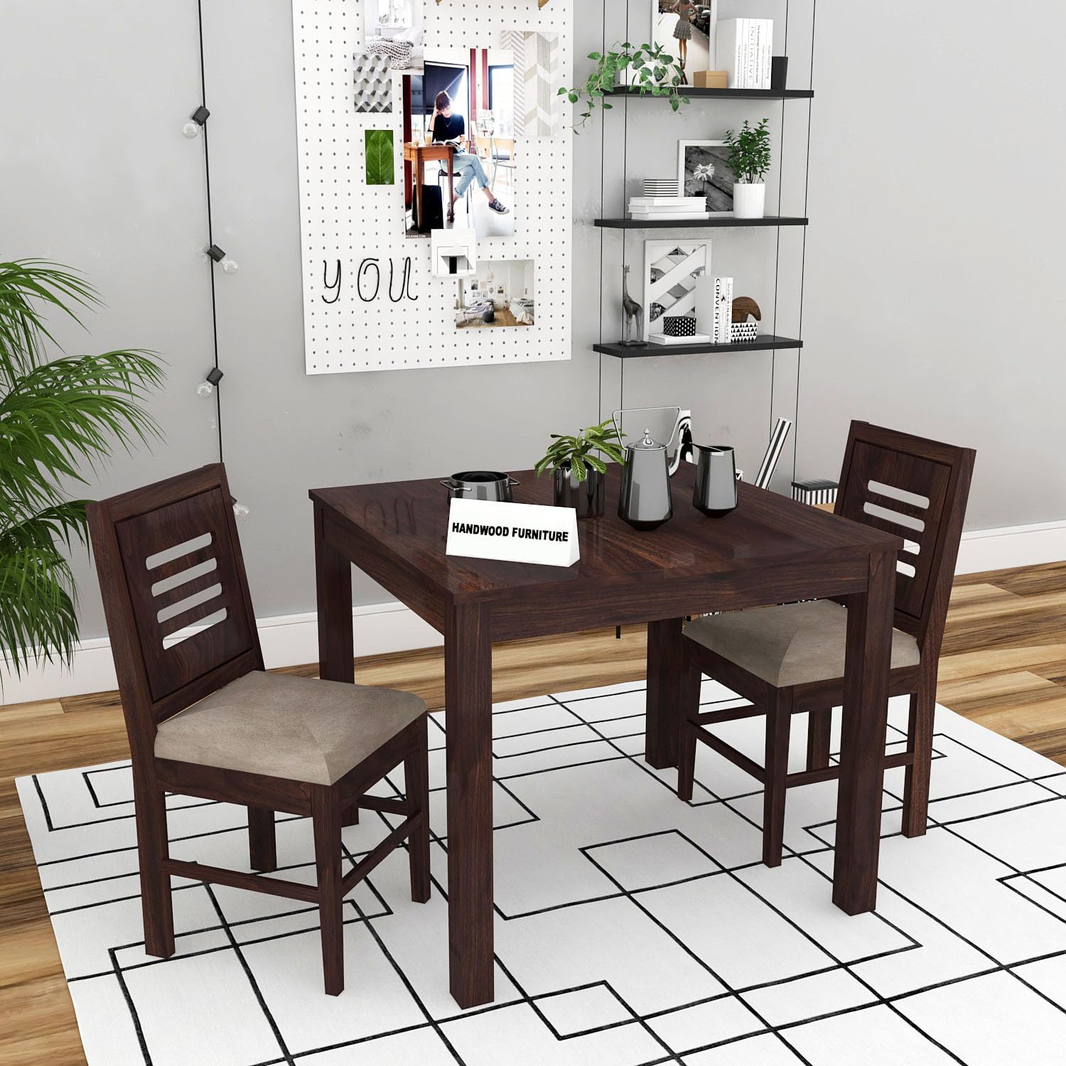 Premium Sheesham Wood Dining Table (34x34) with 2 Chairs | 2 Seater Dining Set | Wooden Dining Table with Chair | Dining Room Furniture