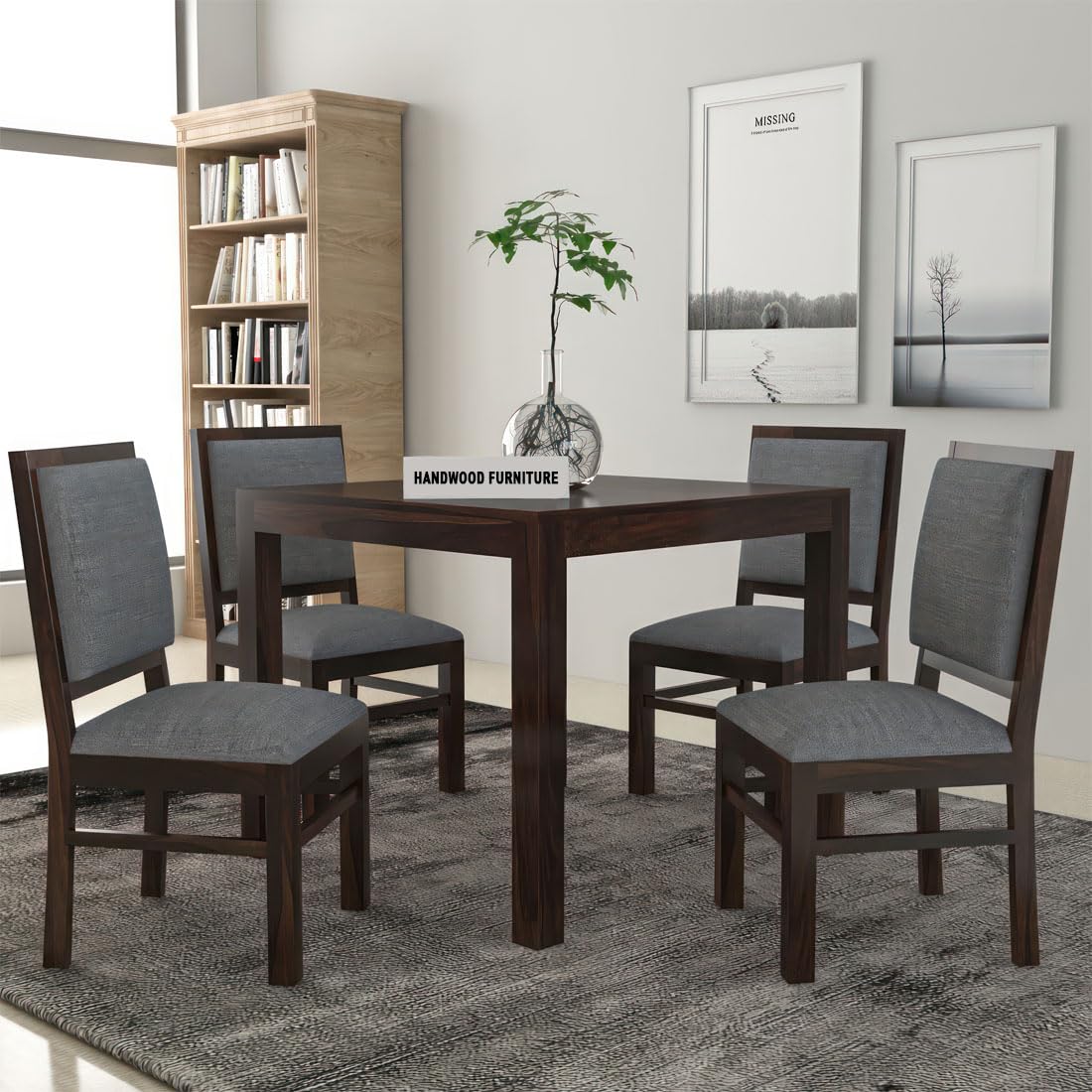 Premium Sheesham Wood Dining Table (34x34) with 4 Chairs | 4 Seater Dining Set | Wooden Dining Table with Chair | Dining Room Furniture