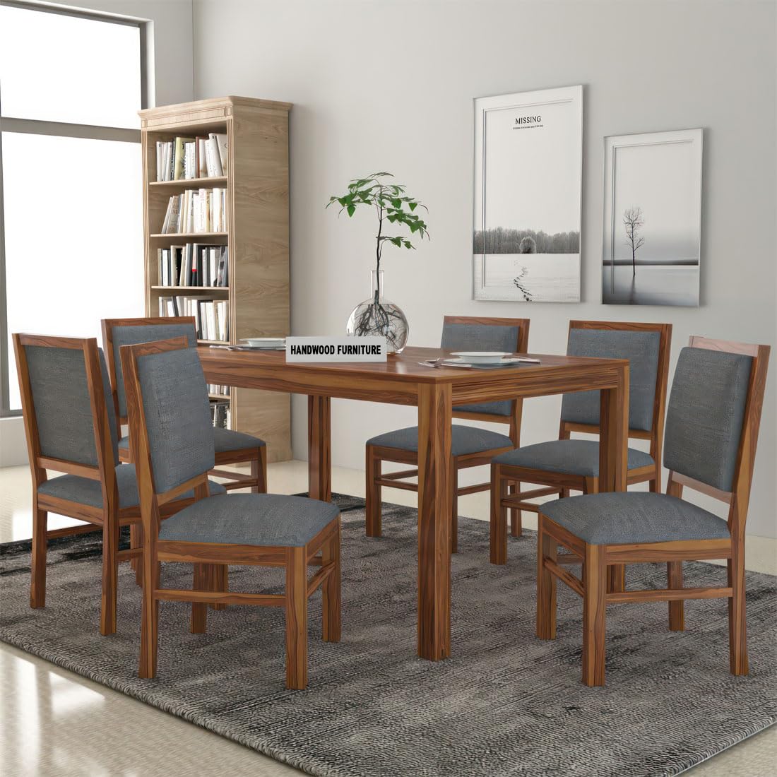 Premium Dining Room Furniture Wooden Dining Table with 6 Chairs | Solid Wood 6 Seater Dining Set