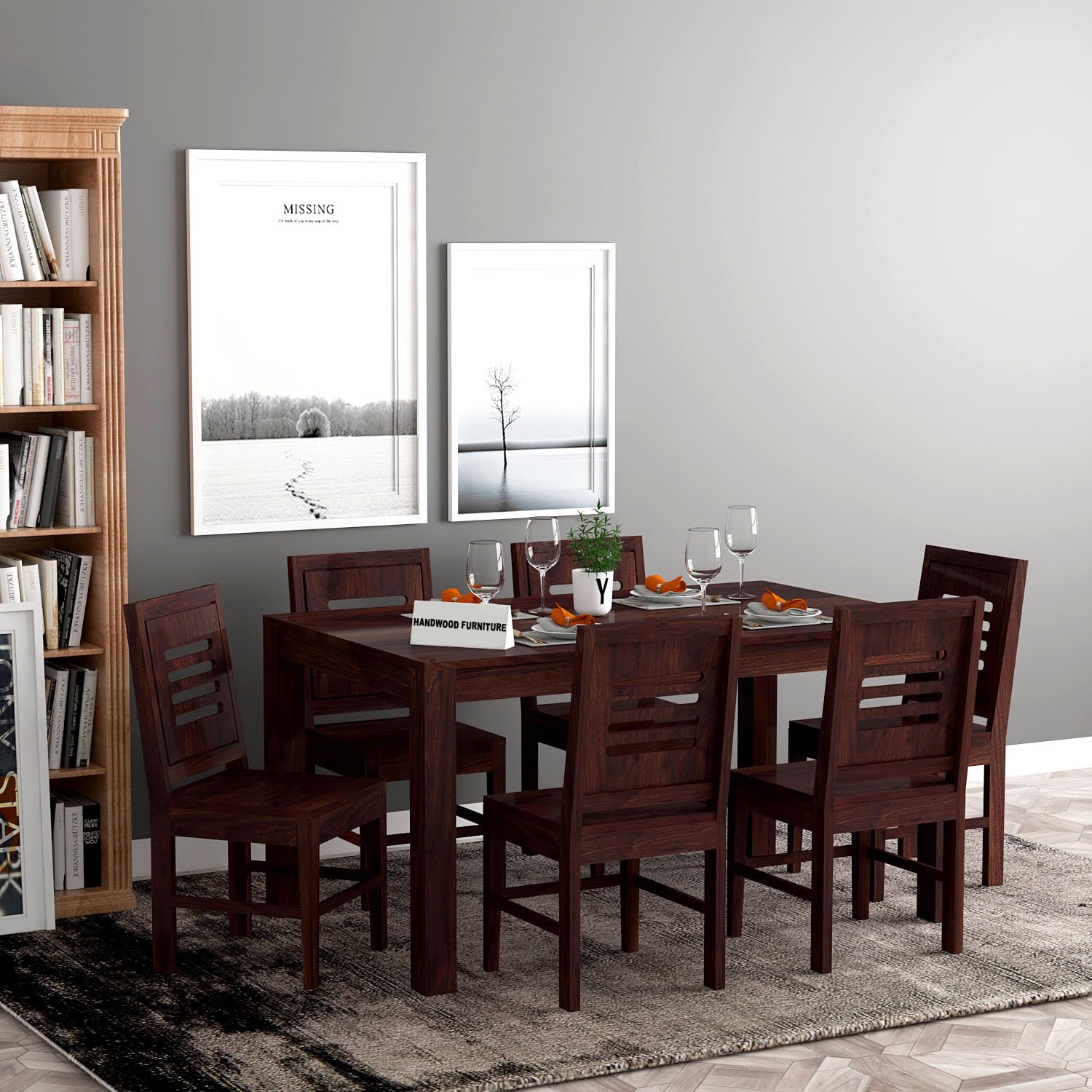 Sheesham Wood Dining Table(57x35) with 6 Chairs | 6 Seater Dining Set |Wooden Dining Table with Chair - Dining Room Furniture