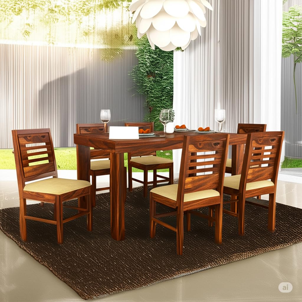 Sheesham Wood Dining Table(57x35) with 6 Chairs | 6 Seater Dining Set | Wooden Dining Table with Chair - Dining Room Furniture