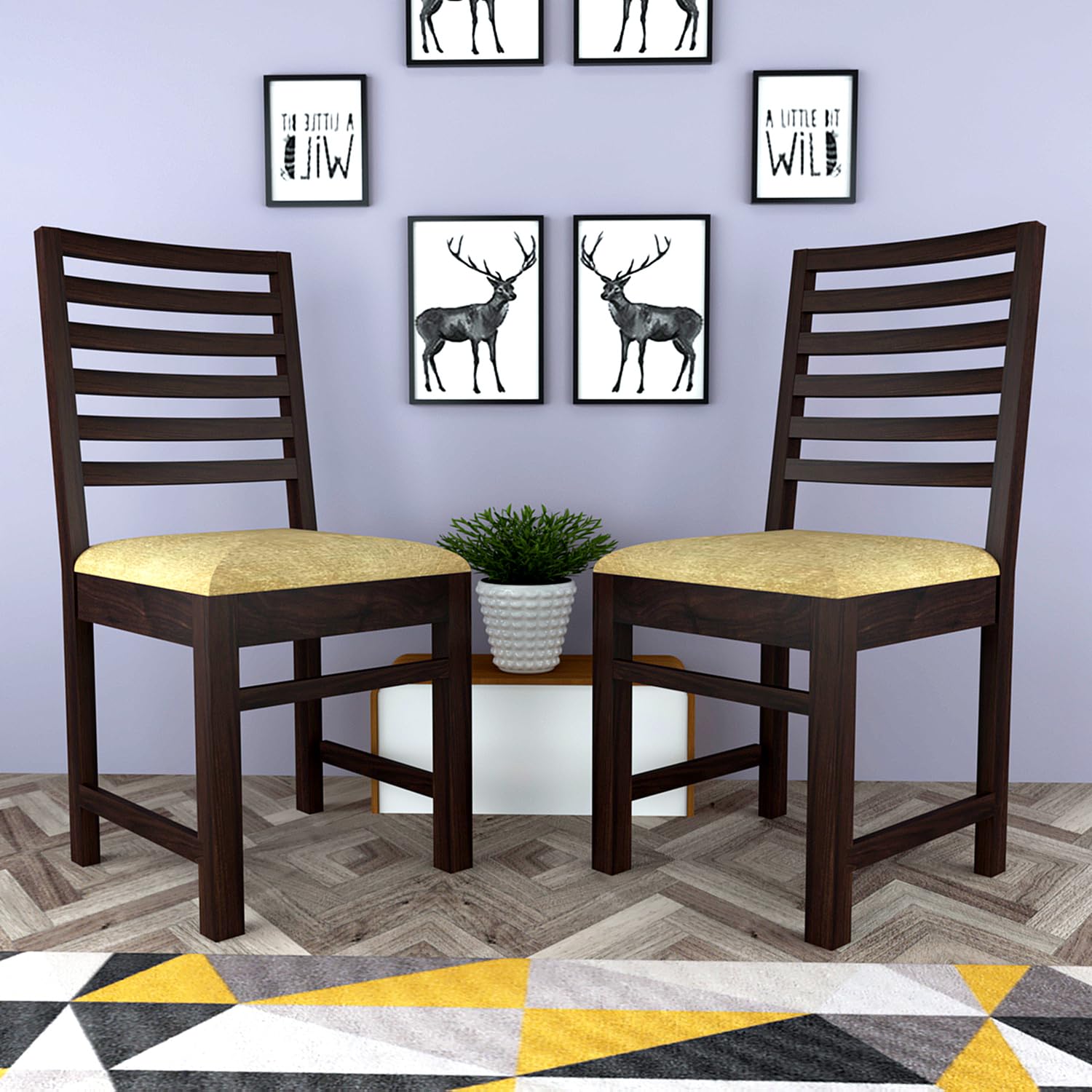 Modern Home Furniture | Solid Wood Dining Chair Set of 2 | Multipurpose Chair for Home & Office | Honey Finish with Cream Cushions