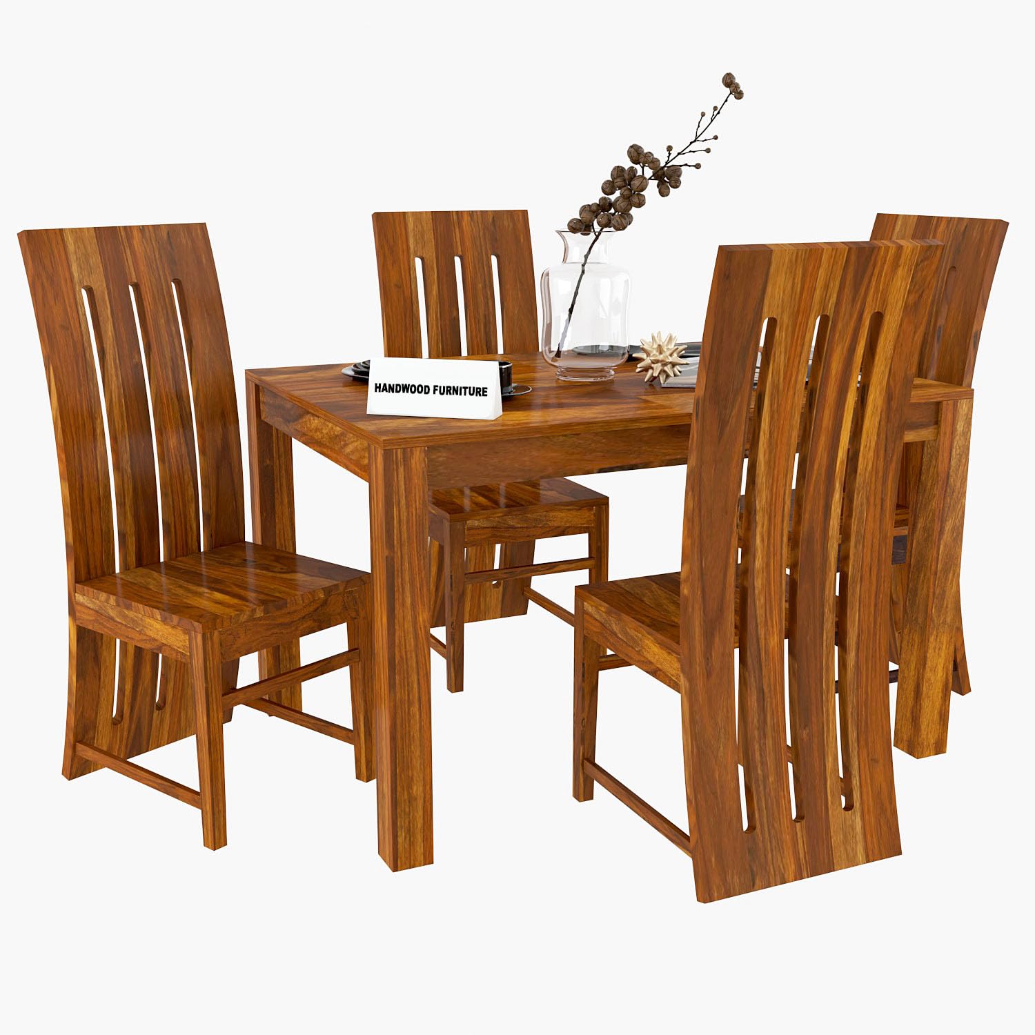 Premium Sheesham Wood Dining Table (45x30) with 4 Chairs | 4 Seater Dining Set | Wooden Dining Table with Chair | Dining Room Furniture