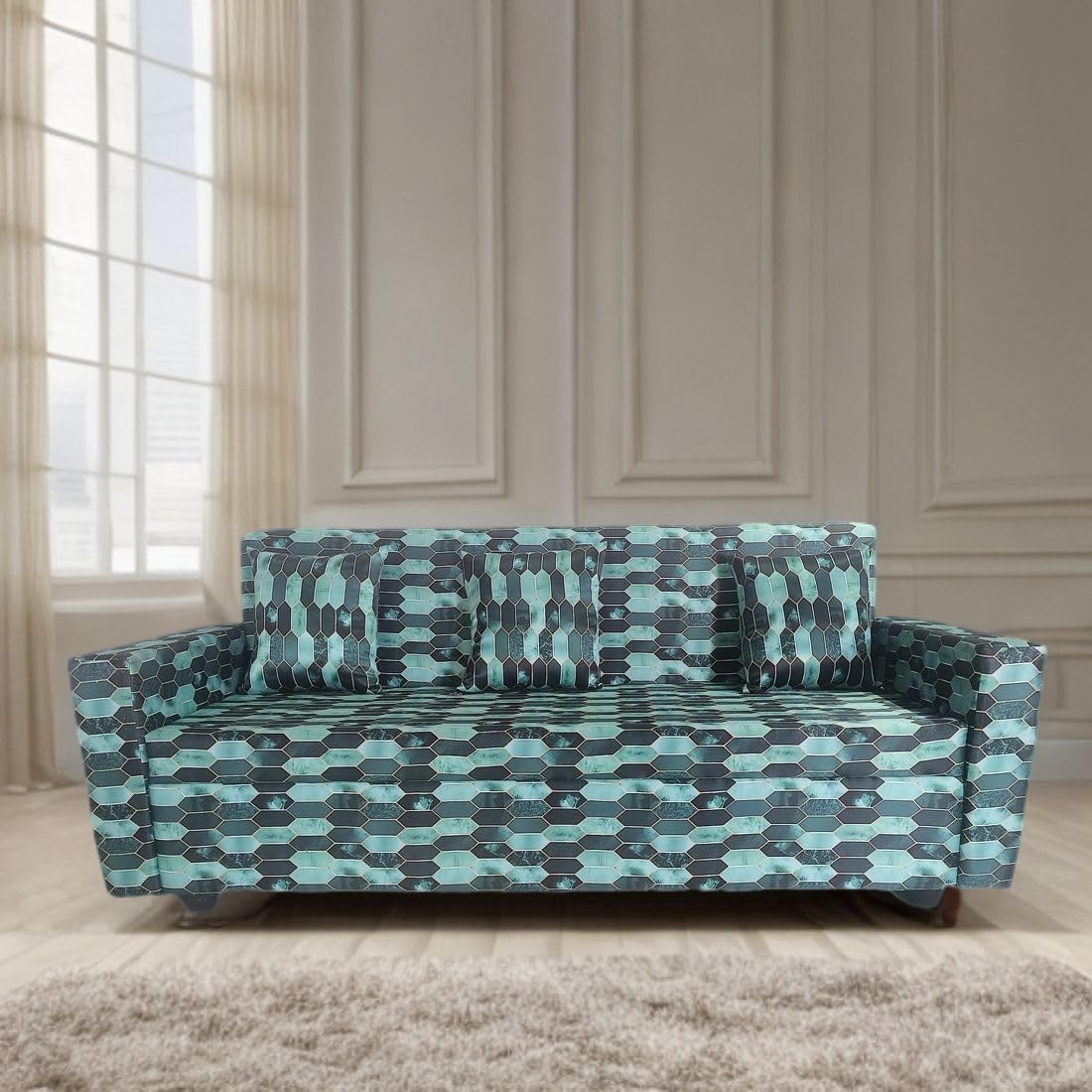 Sheesham Wood 3 Seater Sofa for Living Room | Fabric 3 Seater Sofa Set | Sofa for Home & Office