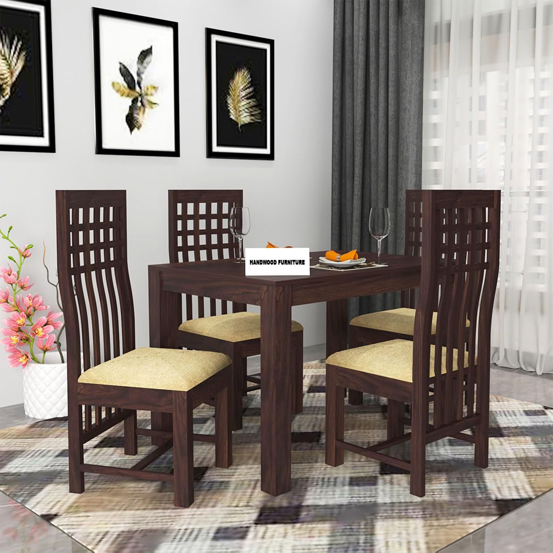 Premium Sheesham Wood Dining Table (45x30) with 4 Chairs | 4 Seater Dining Set | Wooden Dining Table with Chair | Dining Room Furniture