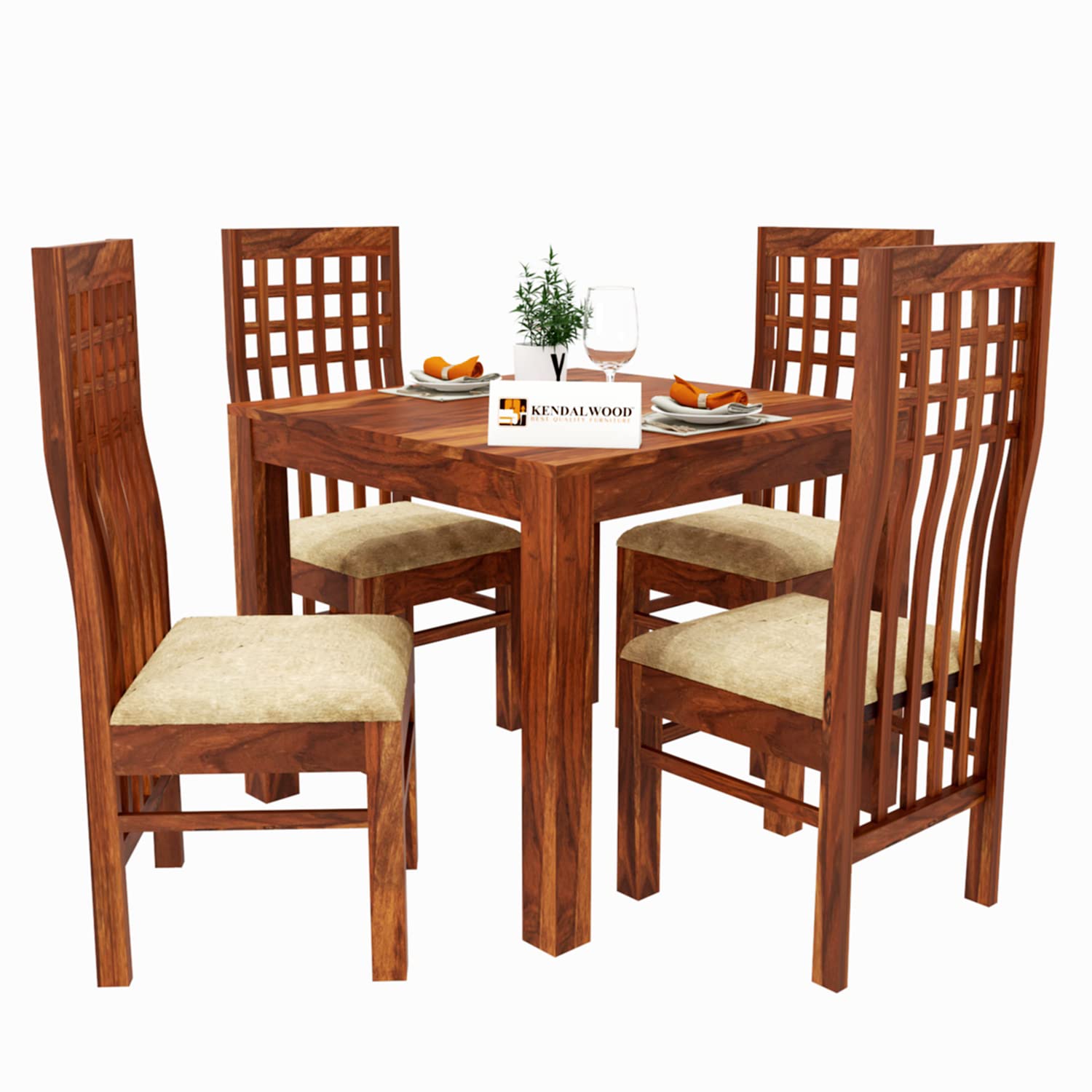 Sheesham Wood Dining Table Square (34x34) with 4 Chairs | 4 Seater Dining Set |Wooden Dining Table with Chair |Dining Room Furniture