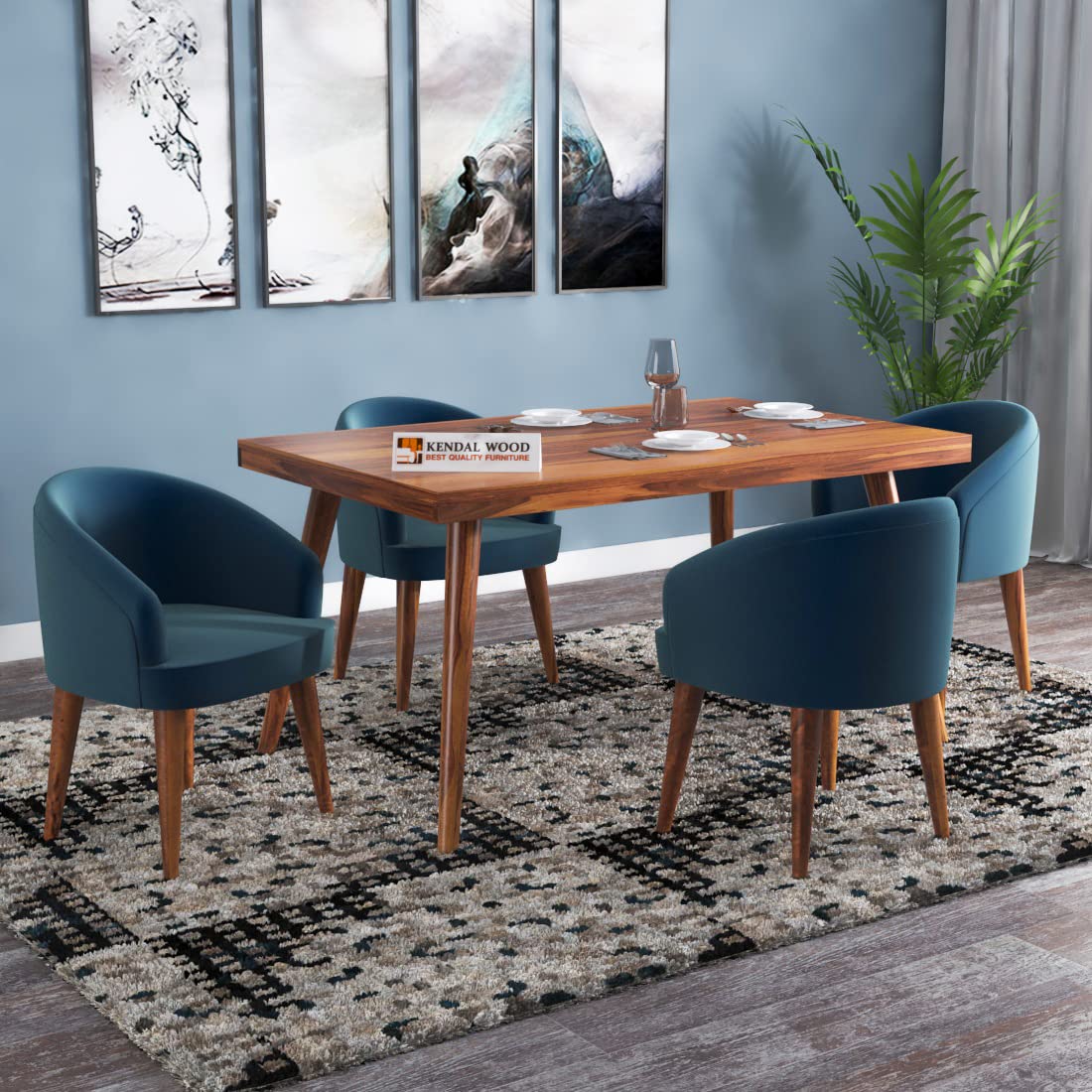 Sheesham Wood Dining Table(57x35) with 4 Chairs | 4 Seater Dining Set | Wooden Dining Table with Chair - Dining Room Furniture