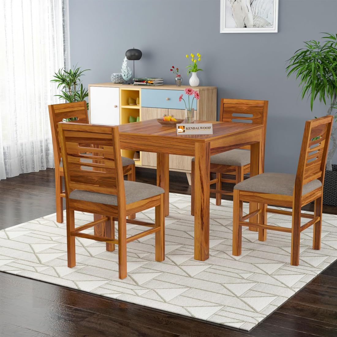 Sheesham Wood Dining Table Square (34x34) with 4 Chairs | 4 Seater Dining Set | Wooden Dining Table with Chair | Dining Room Furniture