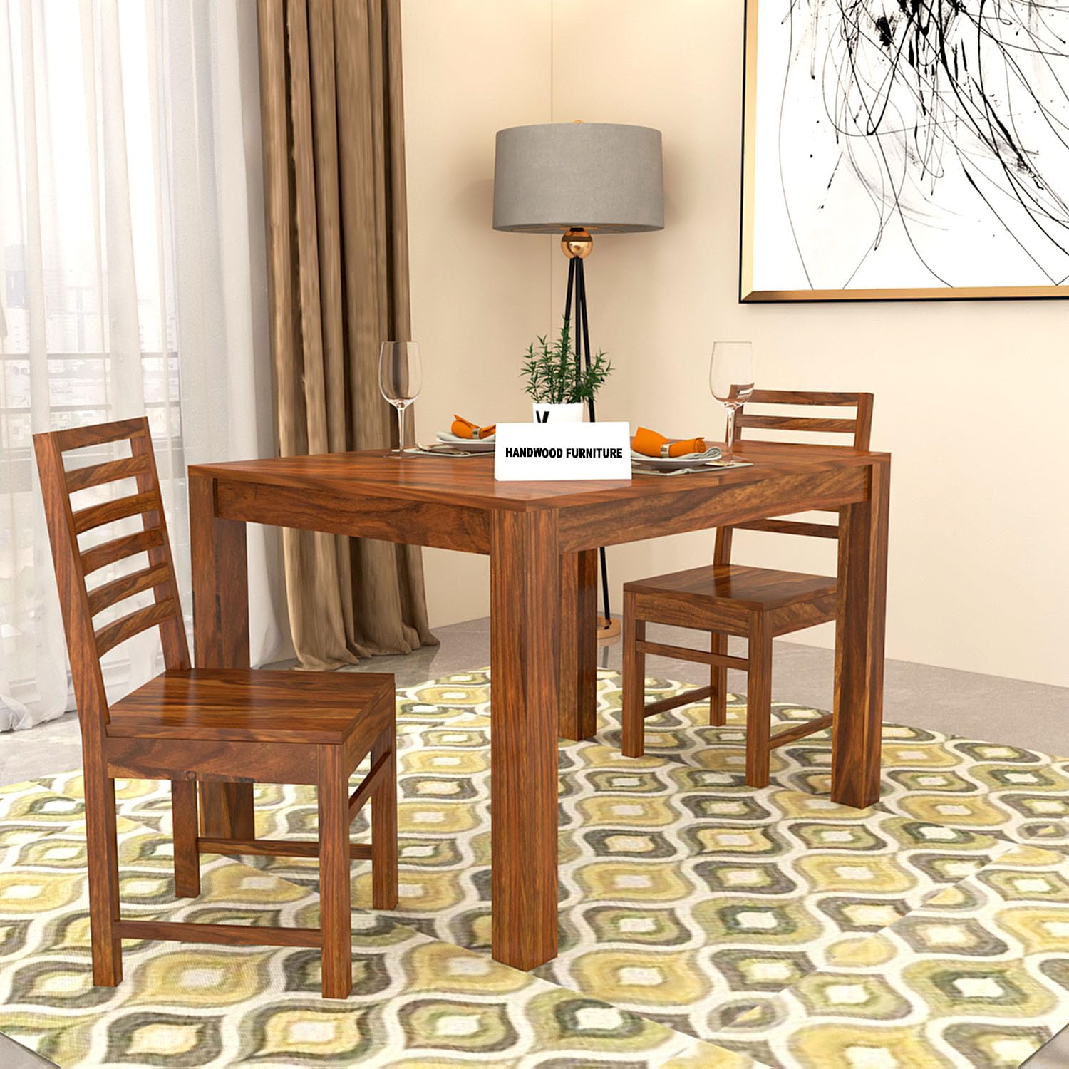 Premium Sheesham Wood Dining Table(45x30) with 2 Chairs | 2 Seater Dining Set | Wooden Dining Table with Chair | Dining Room Furniture